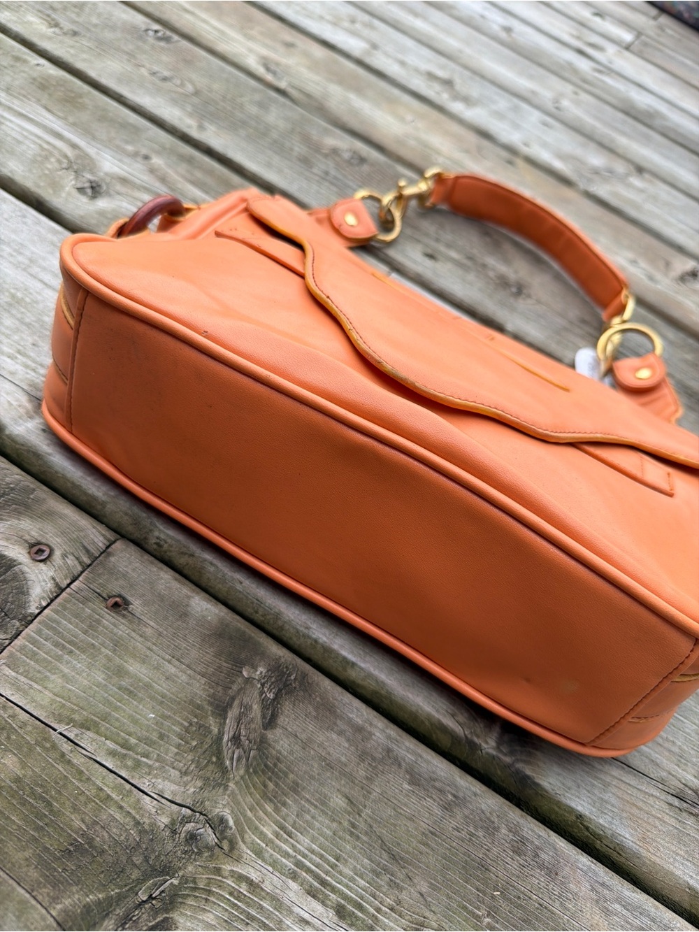 Daniline Orange Satchel Handbag Gold Hardware Top Handle Shoulder Bag PVC - Picture 2 of 15